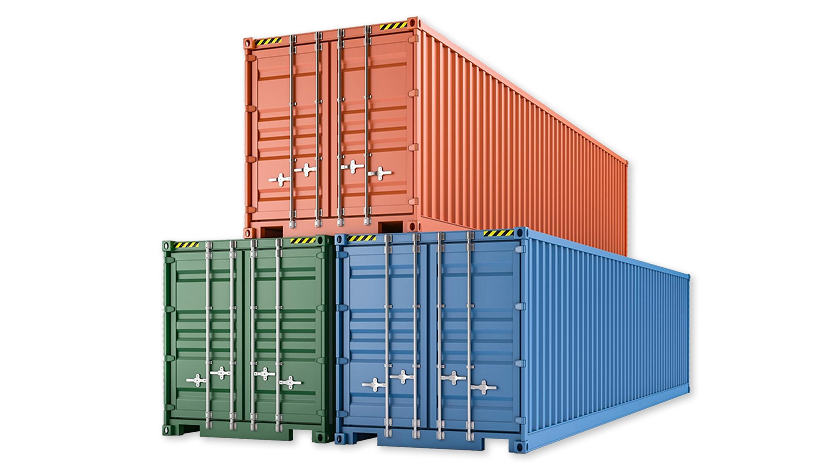 Forklift carrying shipping container
